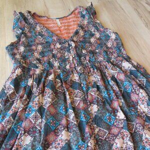 Anthropologie boho long sleeveless dress hippie flowy patchwork pattern